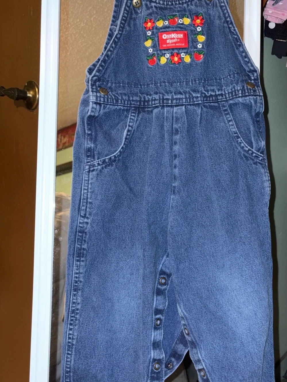 OshKosh B'gosh Dark Blue Denim Floral Patch Overalls Vintage